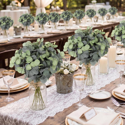 Tigeen 200 Pcs Artificial Eucalyptus Stems Tall 11.8 Inch Tall Faux Eucalyptus Branches Fake Greenery Plants Stems for Vase Home Party Wedding Decorations