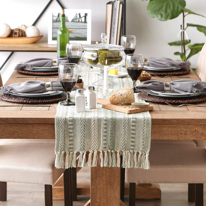 DII Farmhouse Braided Stripe Table Runner Collection, 15x72 (15x77, Fringe Included), Black