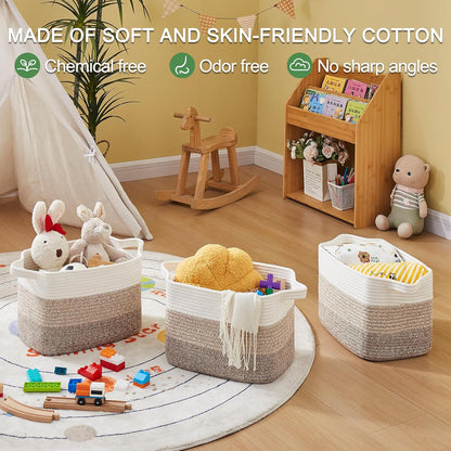 OIAHOMY Storage Basket, Woven Baskets for Storage, Cotton Rope Basket for toys,Towel Baskets for Bathroom - Pack of 3, Gradient Yellow
