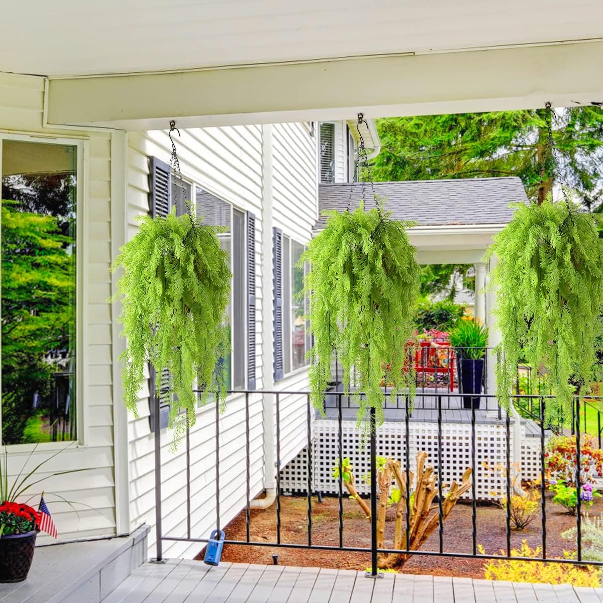 ZFProcess Artificial Faux Hanging Plants Basket for Spring Summer Outdoor Decoration, Fake Eucalyptus Plant UV Resistant Look Real for Outside Porch Home Patio Balcony Yard(Eucalyptus)