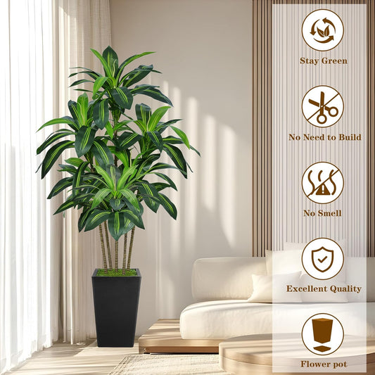 6FT Artificial Dracaena Tree, Fake Tree Indoor with White Tall Planter,Tall Artificial Plants Indoor,Artificial Silk Tree for Home Office Decor (White)