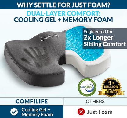 ComfiLife Premium Gel & Memory Foam Seat Cushion – Doctor Recommended Office Chair Cushion, Car Seat Cushion – Chair Cushions for Back & Sciatica Pain Relief – Seat Cushions for Office & Desk (Black)