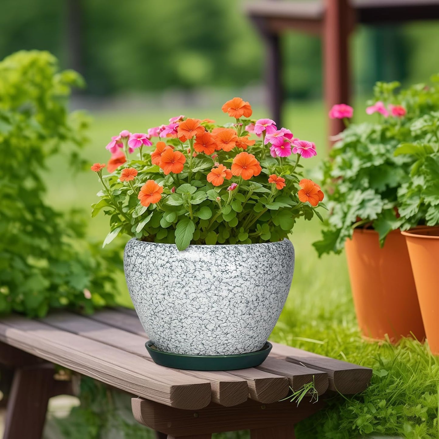 6 Inch Plant Pot - Ceramic Pots for Plants with Drainage Hole and Saucer, Round Succulent Planter Indoor Outdoor, Modern Flower Pot for Snake Plants, Home Decor, Gifts for Plant Lover, Blue