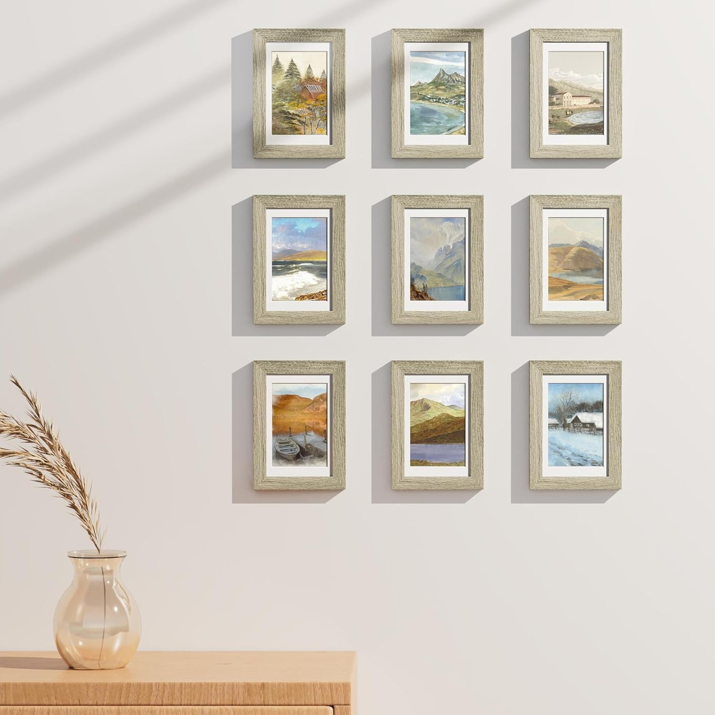 Vittanly 8x10 Picture Frames Set of 9, Shatter Resistant Plexiglass, Display 5x7 Pictures with Mat or 8x10 without Mat, Photo Frames for Wall or Tabletop, Engineered Wood, Black - Colors B