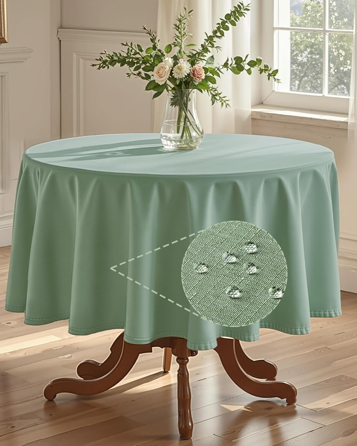 Pureegg Rectangle Linen Tablecloth Waterproof & Stain Resistant, Wrinkle-Free Table Cloth Adds Elegance and Protection, Ideal for Dining, Party, Wedding and Outdoor, 52 x 70 Inch, Sage Green