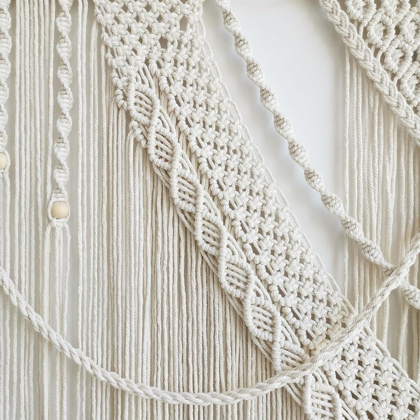 Achart Macrame Wall Hanging Large- Boho Wall Decor- large wall art- Wall Decor Living Room- Macrame Tapestry Boho Decor for Bedroom (Wooden Bead)