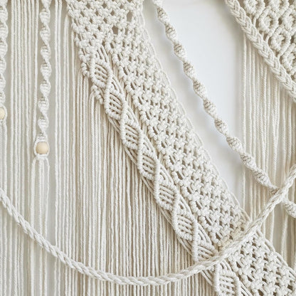 Achart Macrame Wall Hanging Large- Boho Wall Decor- large wall art- Wall Decor Living Room- Macrame Tapestry Boho Decor for Bedroom (Wooden Bead)