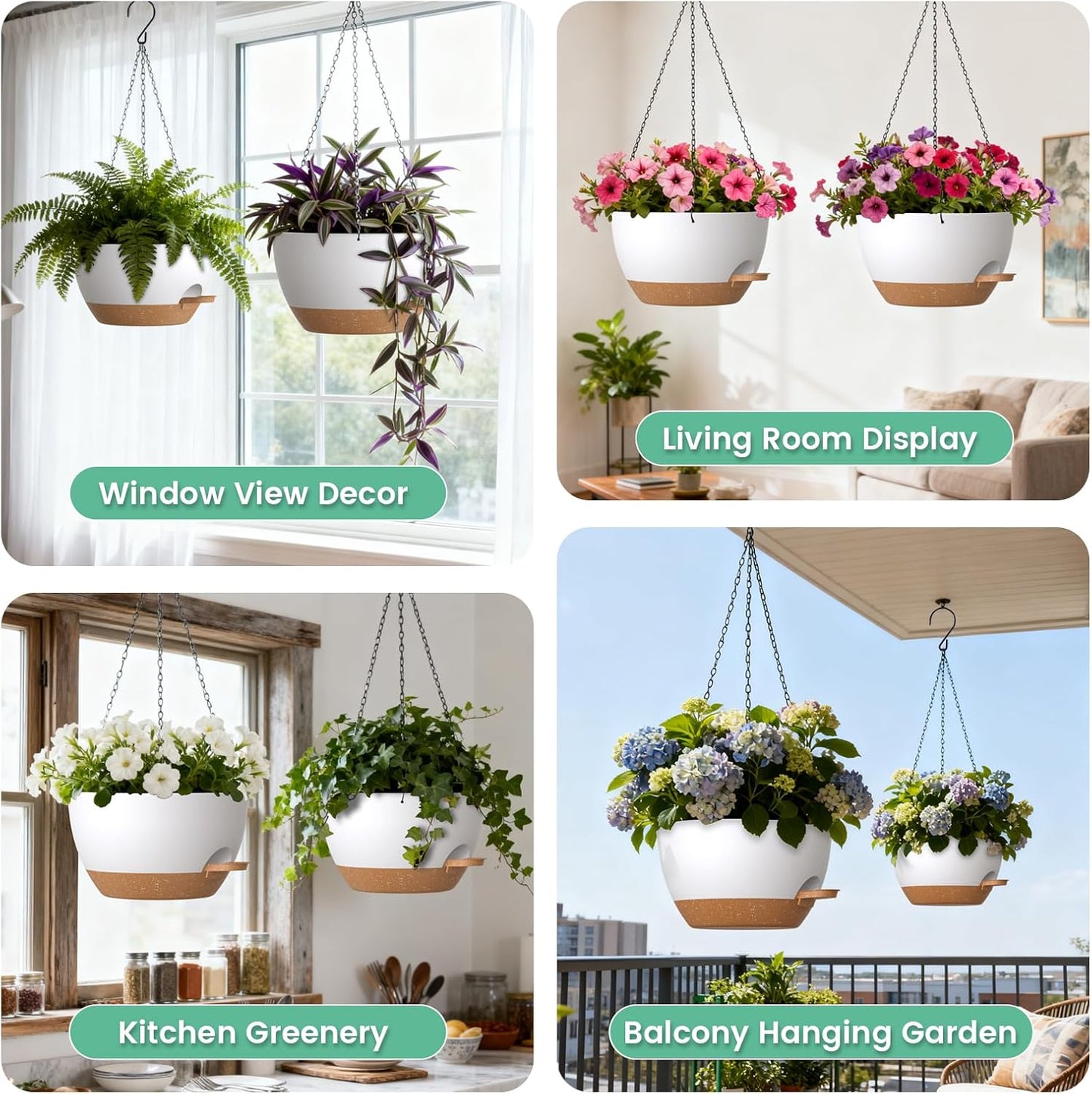 UOUZ 13 Inch 2 Pack Large Self Watering Hanging Planters for Indoor Outdoor Plants, Hanging Plant Pots with Removable 50 Oz Reservoir, Plastic Hanging Basket for Window Porch Garden Balcony, Black