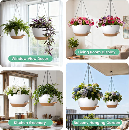 UOUZ 13 Inch 2 Pack Large Self Watering Hanging Planters for Indoor Outdoor Plants, Hanging Plant Pots with Removable 50 Oz Reservoir, Plastic Hanging Basket for Window Porch Garden Balcony, Black