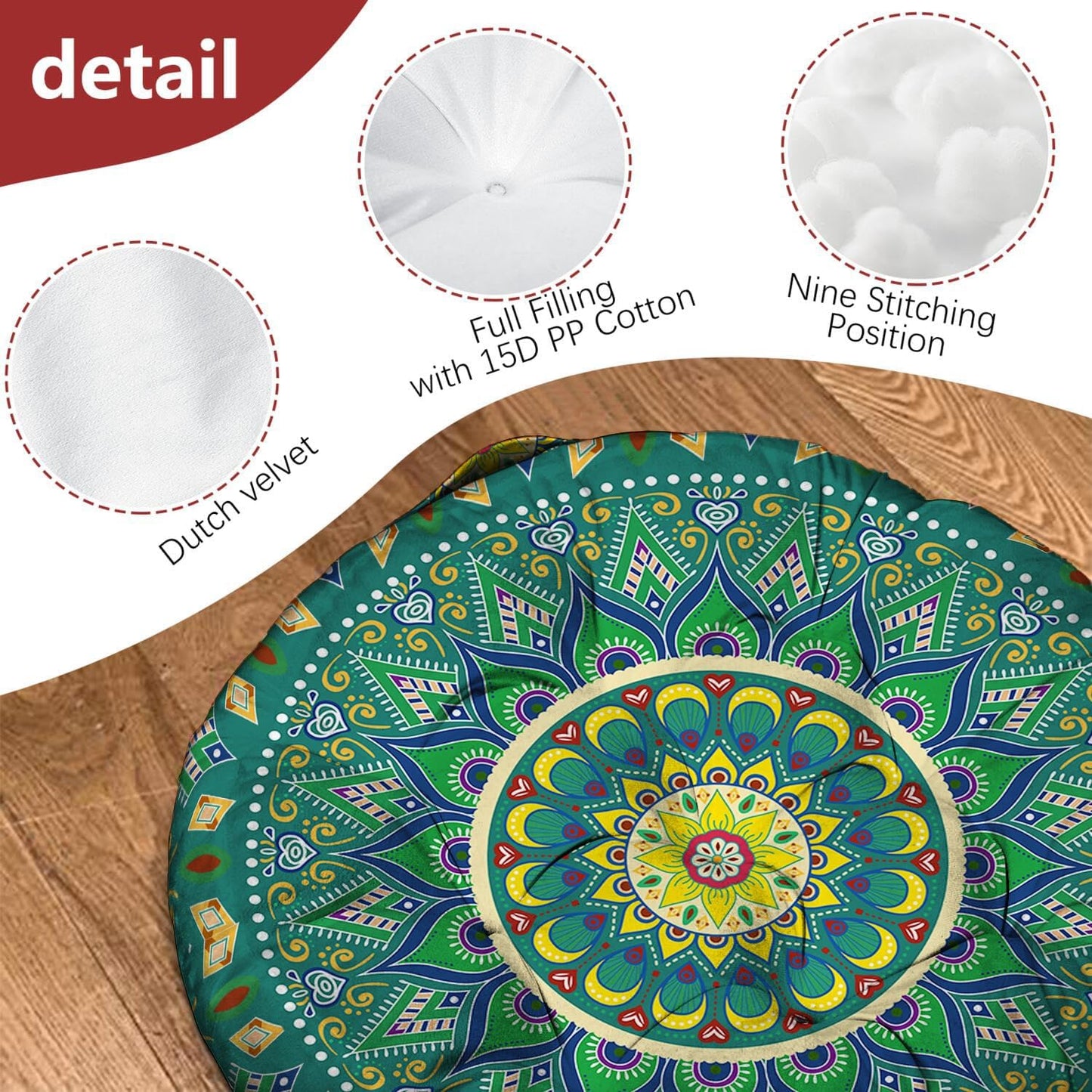 Mandala Meditation Cushion, Boho Meditation Mat, Meditation Pillows for Sitting on Floor, Cushions for Sitting in Home and Outdoor, Square Floor Pillow Cushion Seating for Yoga Accessories 22'' X 22''