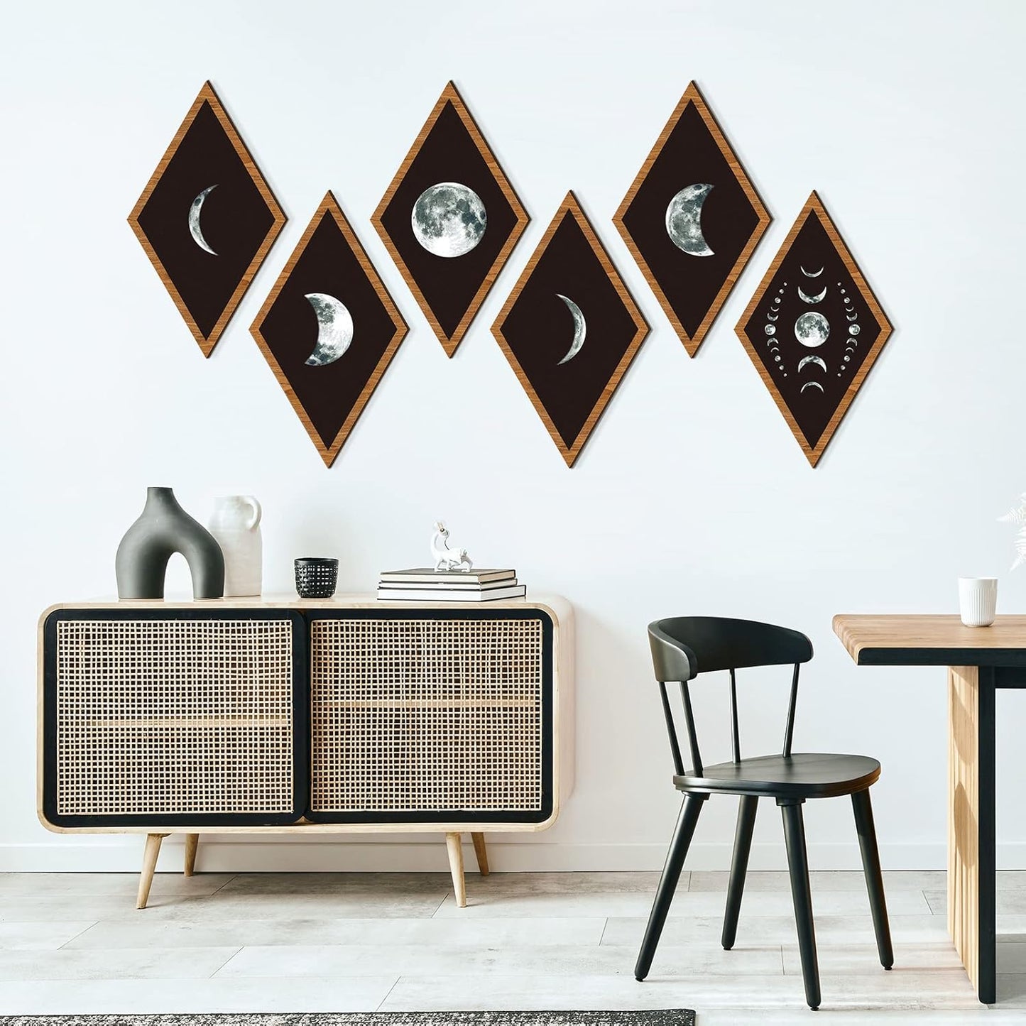 Sintuff 6 Pieces Gothic Wall Decor Boho Sun Moon Phases Wall Art Gothic Minimalist Stars Sun Hanging Wooden Home Decor Farmhouse Pediments for Gallery Living Bedroom Room(Mushroom)