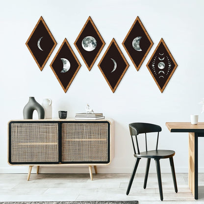 Sintuff 6 Pieces Gothic Wall Decor Boho Sun Moon Phases Wall Art Gothic Minimalist Stars Sun Hanging Wooden Home Decor Farmhouse Pediments for Gallery Living Bedroom Room(Mushroom)