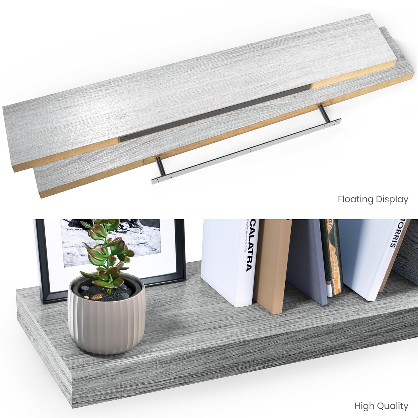Ballucci Floating Shelves for Wall, 48" Wood Wall Shelf Set of 2, with Invisible Brackets for Bathroom, Living Room, Bedroom, Kitchen, Nursery, 8" Deep, Black