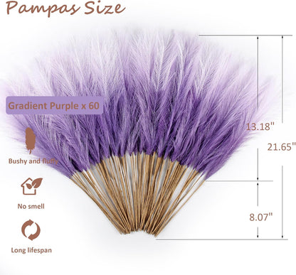 20Pcs Navy Blue Gradient and White Faux Pampas Grass Decor, 21.7"" Pompas Grass Flower Arrangement and Vase Filler for Boho Home Wedding Decoration, Black