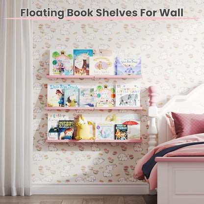 upsimples 6 Pack Wooden Floating Shelves, Wall Storage Decor Shelf for Bathroom, Bedroom, Living Room, Kitchen, Office and Laundry Room, Wall Mounted Display Hanging Shelf, Brown