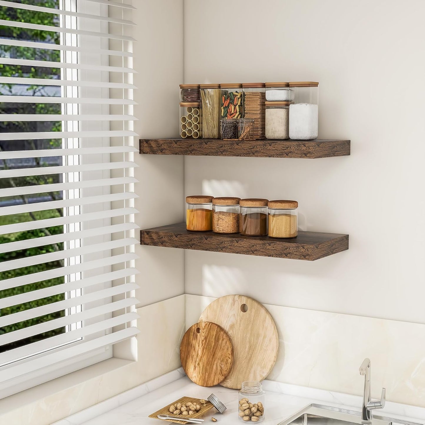 RICHFOCUS 72Inch Floating Shelves for Wall 2 Pack Shelves for Bedroom|Kitchen|Bathroom Wall Mounted Rustic Wood Floating Shelf with Invisible Brackets for Books|Storage|Decor, Rustic Brown