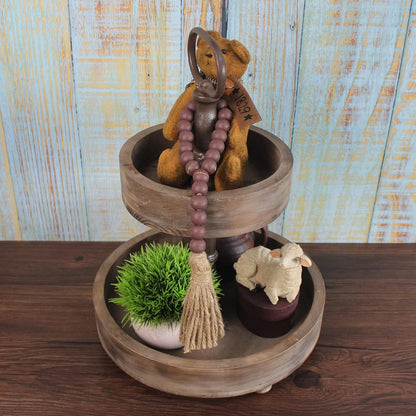 CVHOMEDECO. Wood Beads Garland with Tassels 3 PCS Farmhouse Rustic Wooden Prayer Bead String Wall Hanging Accent for Home Festival Decor. Natural