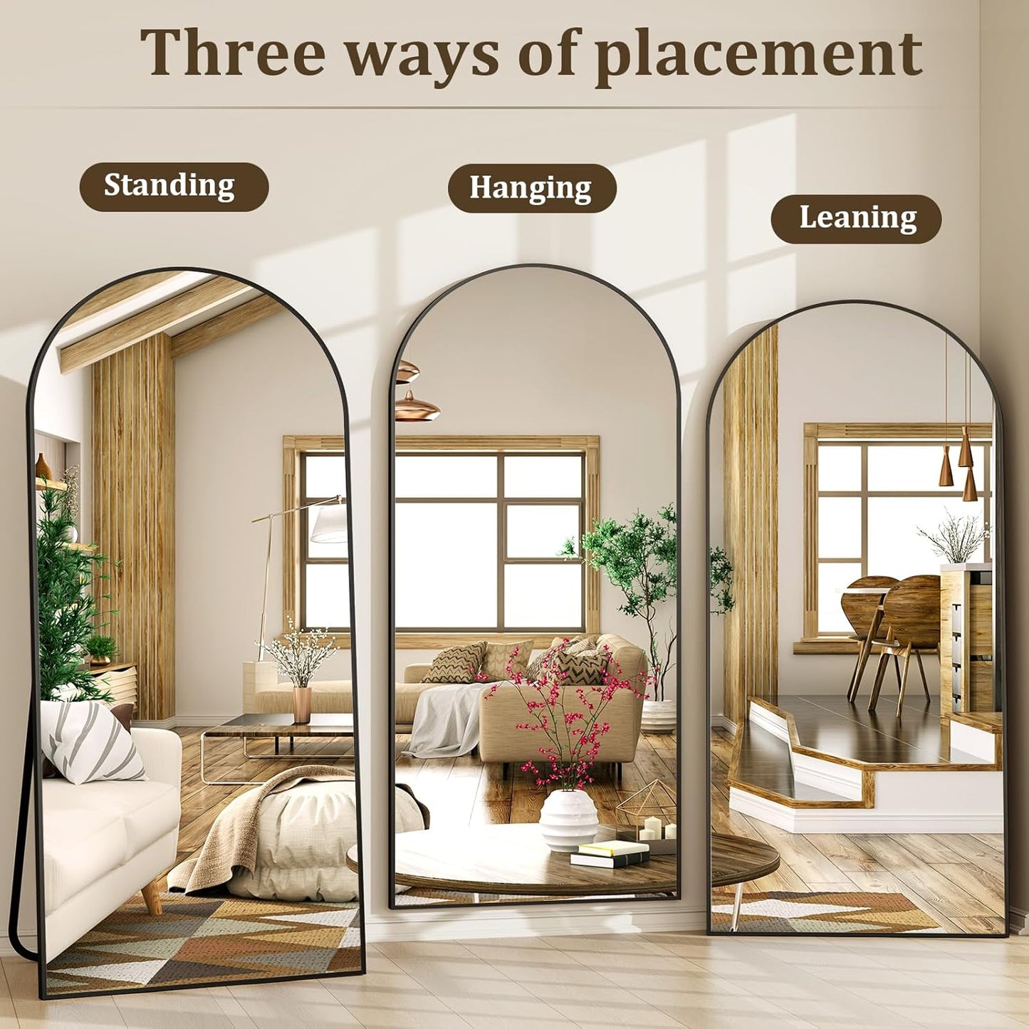 XRAMFY 56"x21" Arched Full Length Mirror Floor Mirrors with Aluminum Alloy Frame Free-Standing Wall Mounted Floor Mirrors or Large Dressing Mirror, Black Mirror Full Length