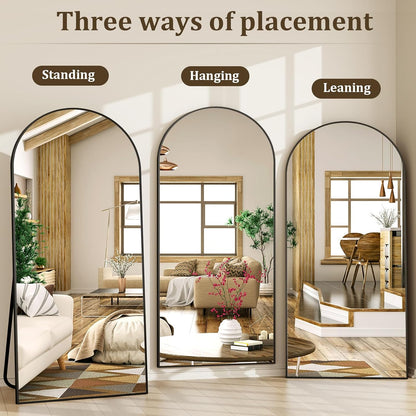 XRAMFY 56"x21" Arched Full Length Mirror Floor Mirrors with Aluminum Alloy Frame Free-Standing Wall Mounted Floor Mirrors or Large Dressing Mirror, Black Mirror Full Length