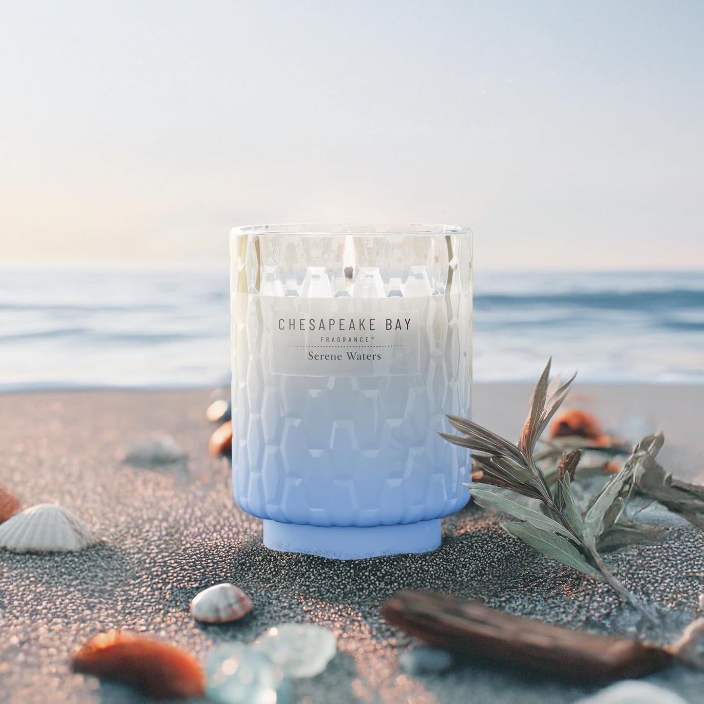 Chesapeake Bay, 11oz Marine Drift Scented Candle, Mood Evoking Fragrance, Textured Sea Glass-Inspired Jar, Premium Soy Blend Wax with Essential Oils, Coastal Fragrance for Home Décor or Gifting