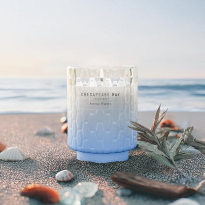 Chesapeake Bay, 11oz Marine Drift Scented Candle, Mood Evoking Fragrance, Textured Sea Glass-Inspired Jar, Premium Soy Blend Wax with Essential Oils, Coastal Fragrance for Home Décor or Gifting