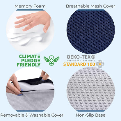 5 STARS UNITED Seat Cushion - Memory Foam Chair Cushion for Tailbone Pain Relief - Ergonomic Support for Coccyx, Sciatica & Butt - Office, Desk & Gaming Chair, Car Seat, Wheelchair, Airplane, Black