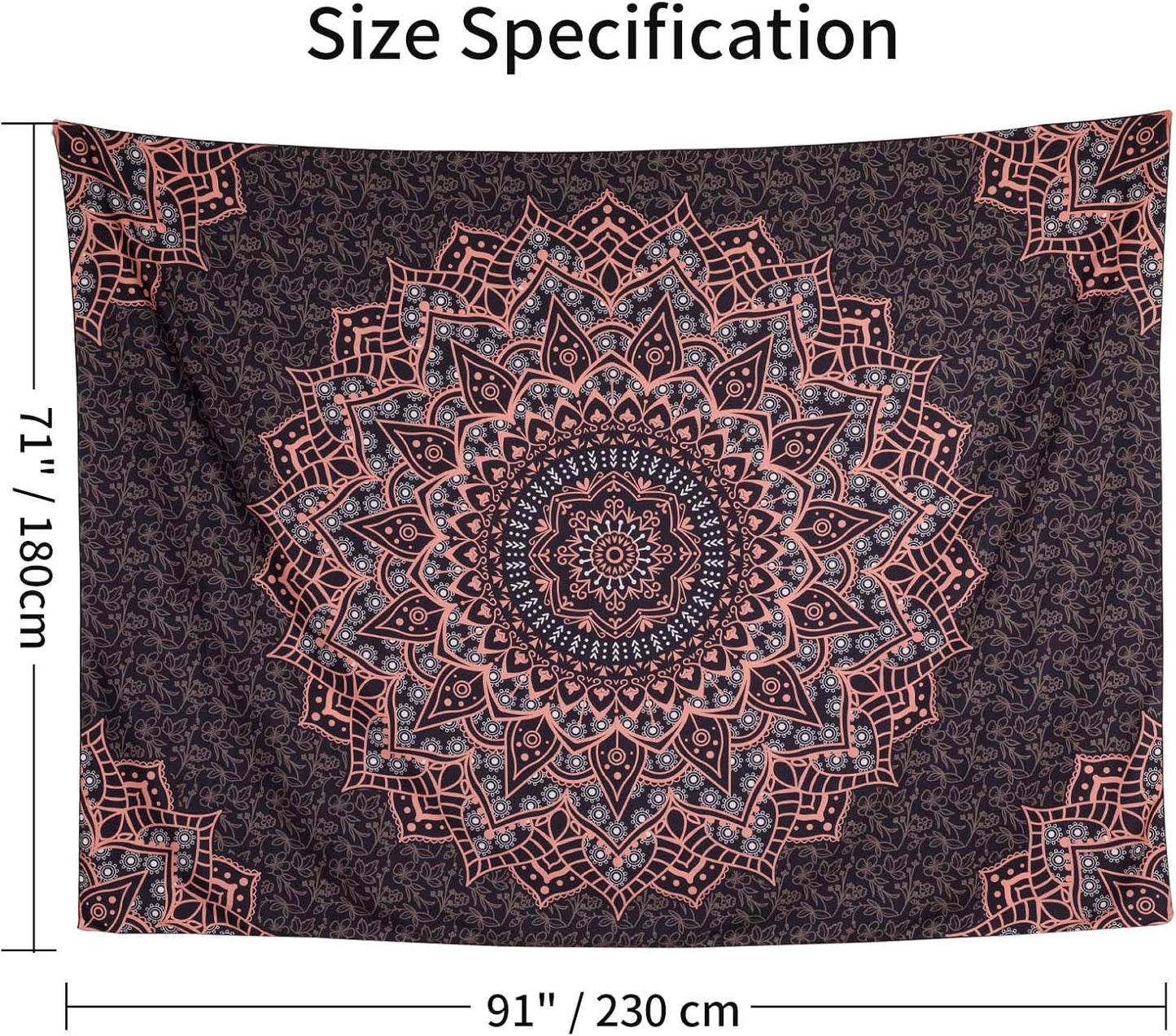 Black Mandala Tapestry Wall Hanging Psychedelic Wall Tapestry Aesthetic Indian Hippie Decor Bohemian Art Boho Home Decoration for Bedroom,Living Room,Dorm