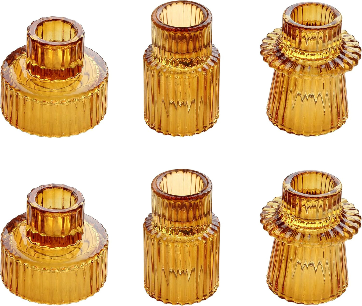 Vixdonos Taper Glass Candlestick Holders Tealight Candle Holders for Table Centerpieces, Wedding Decor and Dinner Party (6 Pcs, Green)