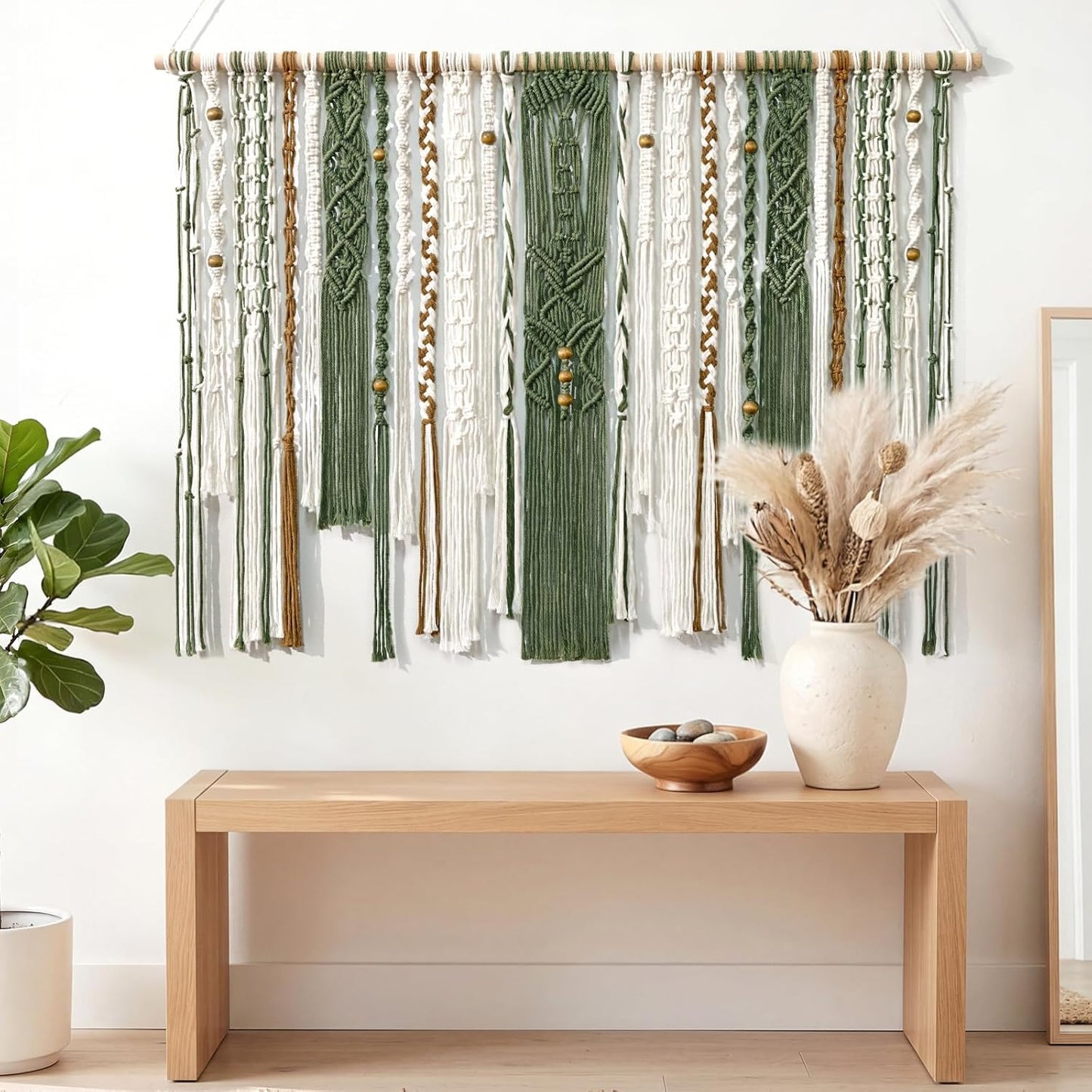 MEIVINES Macrame Wall Hanging Large Wall Art Handmade Woven Tapestry Boho Tapestry Macrame Wall Decor Art Home decoration for Living Room Bedroom Apartment Dorm Wedding Party 38" x 29"