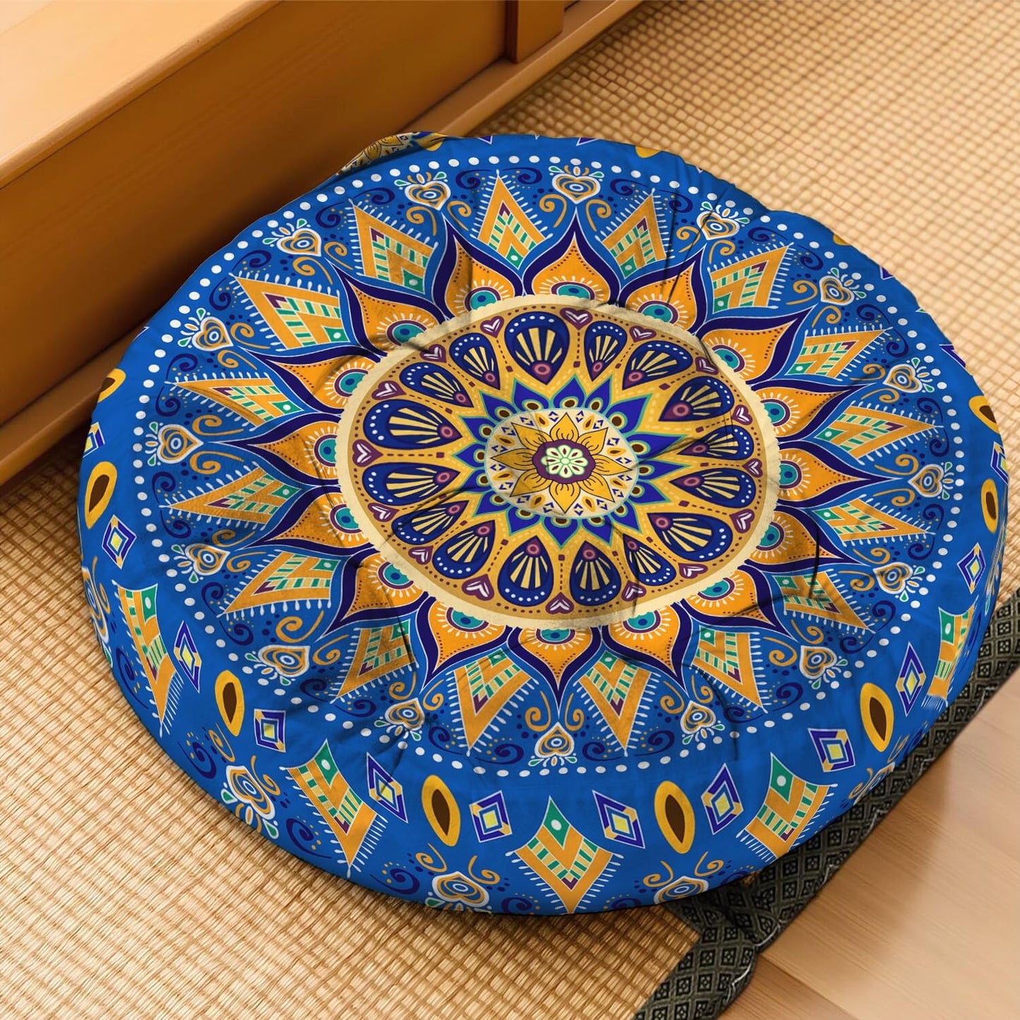 Mandala Meditation Cushion, Boho Meditation Mat, Meditation Pillows for Sitting on Floor, Cushions for Sitting in Home and Outdoor, Square Floor Pillow Cushion Seating for Yoga Accessories 22'' X 22''