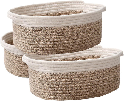 JMvicyroam Woven Basket,Small Rope Storage Bin with Handles & Ribbon Bag, Organizer for Shelves Closets,Gift Basket Empty for Birthday,Books,Dog Toys,White