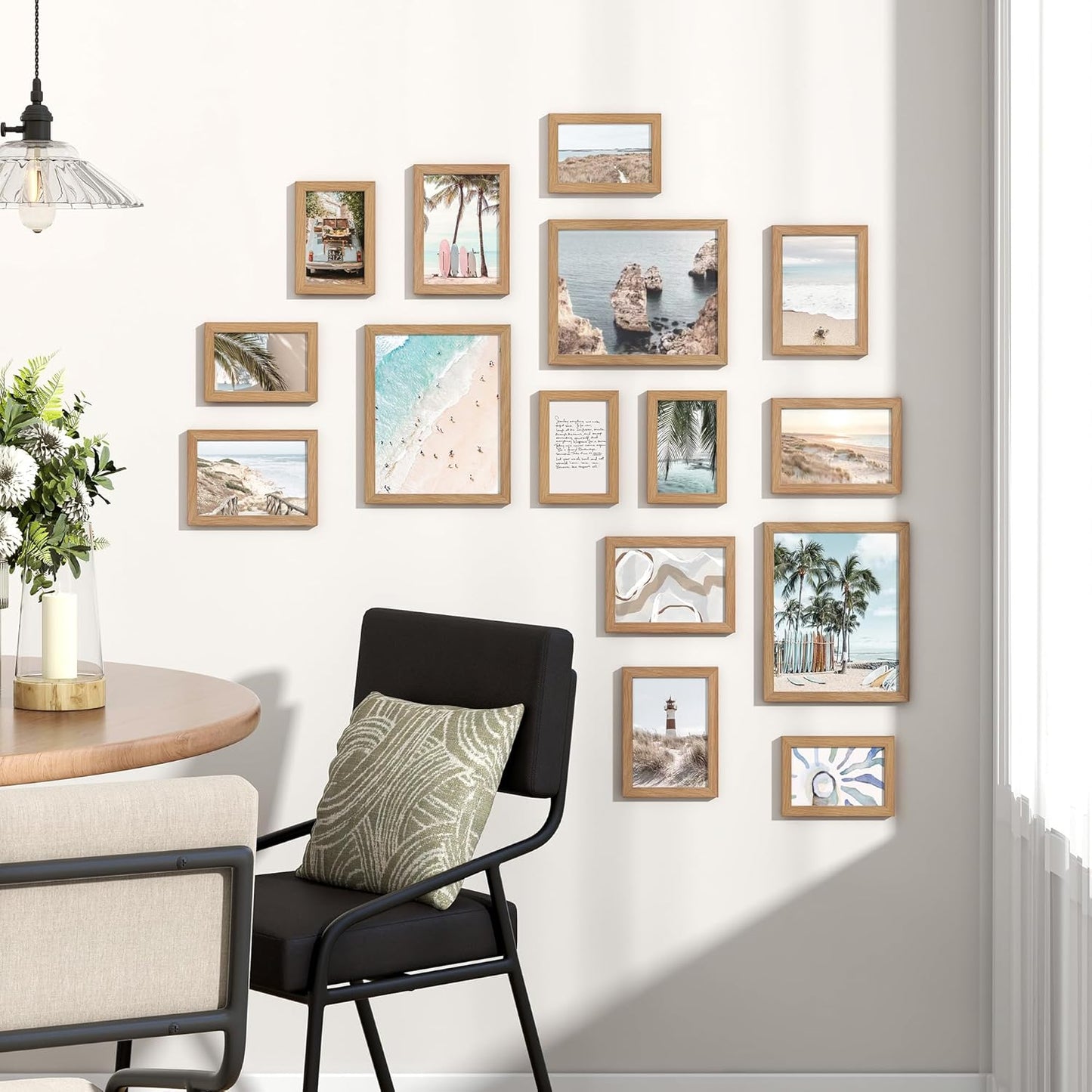 Venusmiles 15 Pack Picture Frames Collage Wall Decor, Gallery Frame Set for Wall Mounting or Tabletop Display, Multi Sizes Including 3pcs 8x10, 6pcs 5x7, 6pcs 4x6, Oak