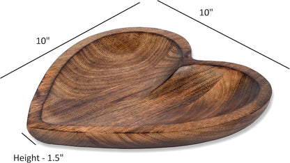 EDHAS Mango Wood Heart Curved Shaped Decorative Bowl for Table Centerpieces Home Party Wedding Décor (10" x 10" x 1.5")