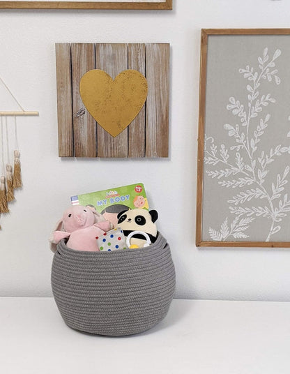 Goodpick Wicker Storage Basket for Living Room, Small Round Woven Basket for Toys, Towel, Bedroom, Children Corner Decoration Plant Baskets Indoor, Jute, 10"D x 8.3"H