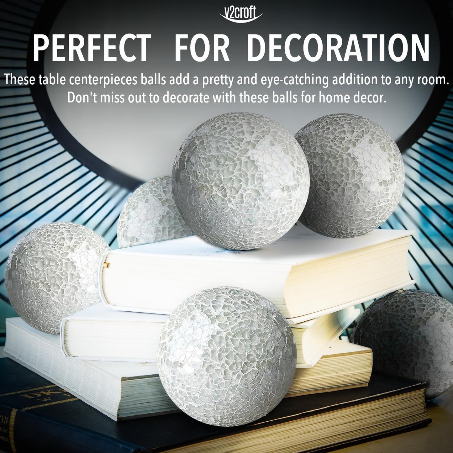 4in Decorative Mosaic Sphere Orbs Set of 3, Glass Balls for Whole Housewares,Wedding/Birthday,Bowls,Vases Dining Table Centerpieces(Silver,Black,Blue)