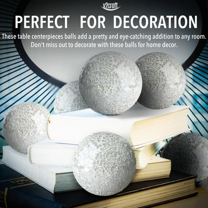 4in Decorative Mosaic Sphere Orbs Set of 3, Glass Balls for Whole Housewares,Wedding/Birthday,Bowls,Vases Dining Table Centerpieces(Silver,Black,Blue)