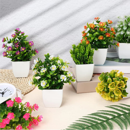 Cindeer 16 Pcs Small Fake Plants Artificial Potted Plants Faux House Plant Mini Pot Plastic Flowers for Indoor Outdoor Home Kitchen Office Desktop Wedding Decor