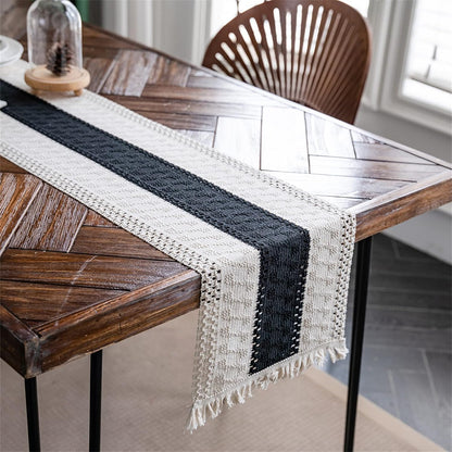 Macrame Table Runner Cream Beige Boho Table Runners with Tassels Hand Woven Cotton Table Runner Rustic Farmhouse Table Runners for Bohemian Kitchen Dining Table(12x71in)