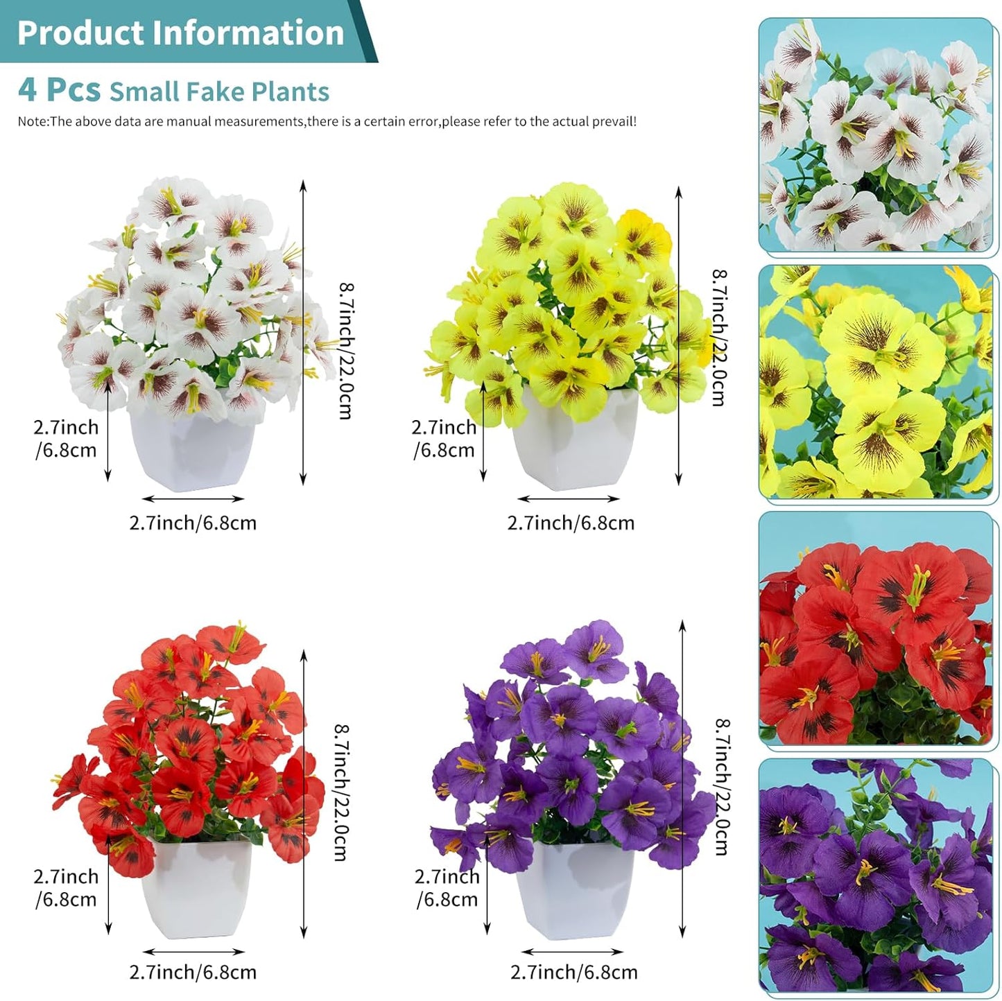 LOYWREE 4 Pack Small Artificial Mums Flowers in White Pots, Fake Mini Potted Plants, Spring Floral Decor for Home Bathroom Shelves Office Desk Table Centerpiece Indoor Decoration