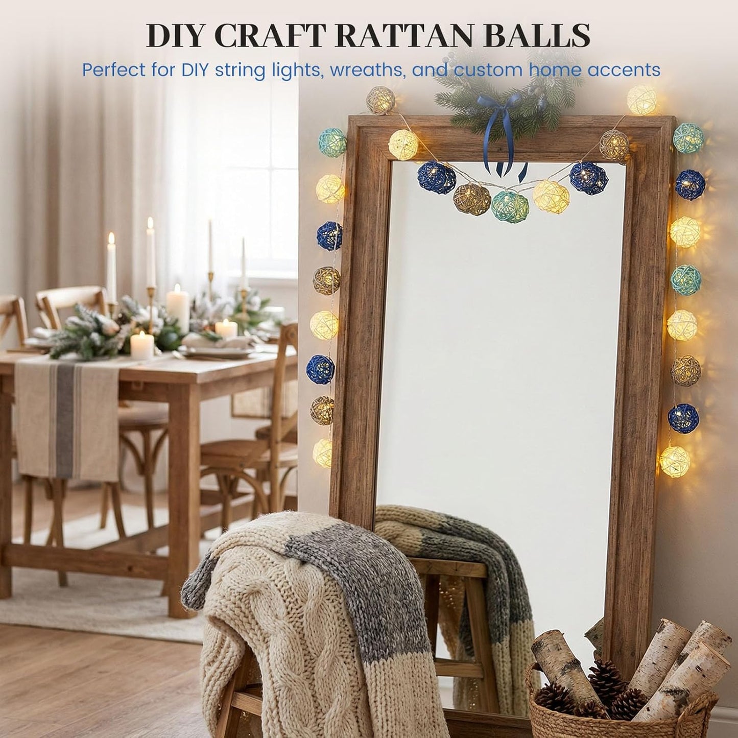 DomeStar 24PCS Brown Decorative Balls for Bowl Centerpiece, 2 Inch Rattan Balls Bowl Fillers Decor - Wicker Twig Orbs Spheres, Wedding Home Vase Table Decor