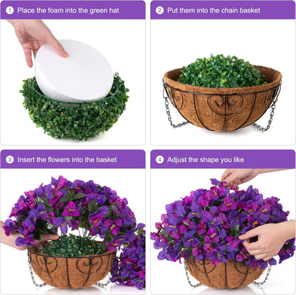 Artificial Hanging Flowers Faux Plants Basket for Outdoors Spring Summer Decor, Fake Silk Bougainvillea in Planter Outdoor Look Real UV Resistant Faux Flower for Outside Porch Patio Garden Home, White