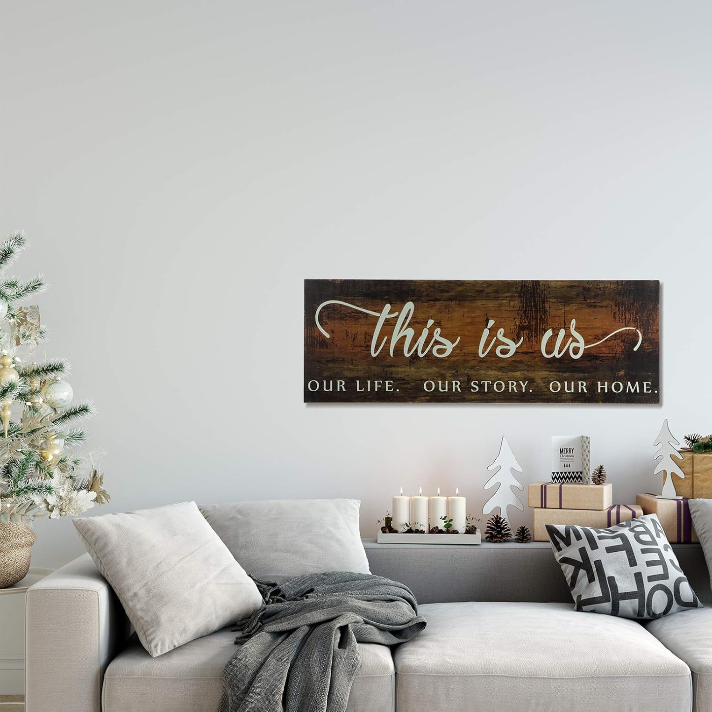 Jetec This Is Us Wall Sign Wooden Family Wall Plaques Inspiration Sign Farmhouse Entryway Rustic Plaques Art with Quotes for Living Room Bedroom Christmas Decorations(Antique White)