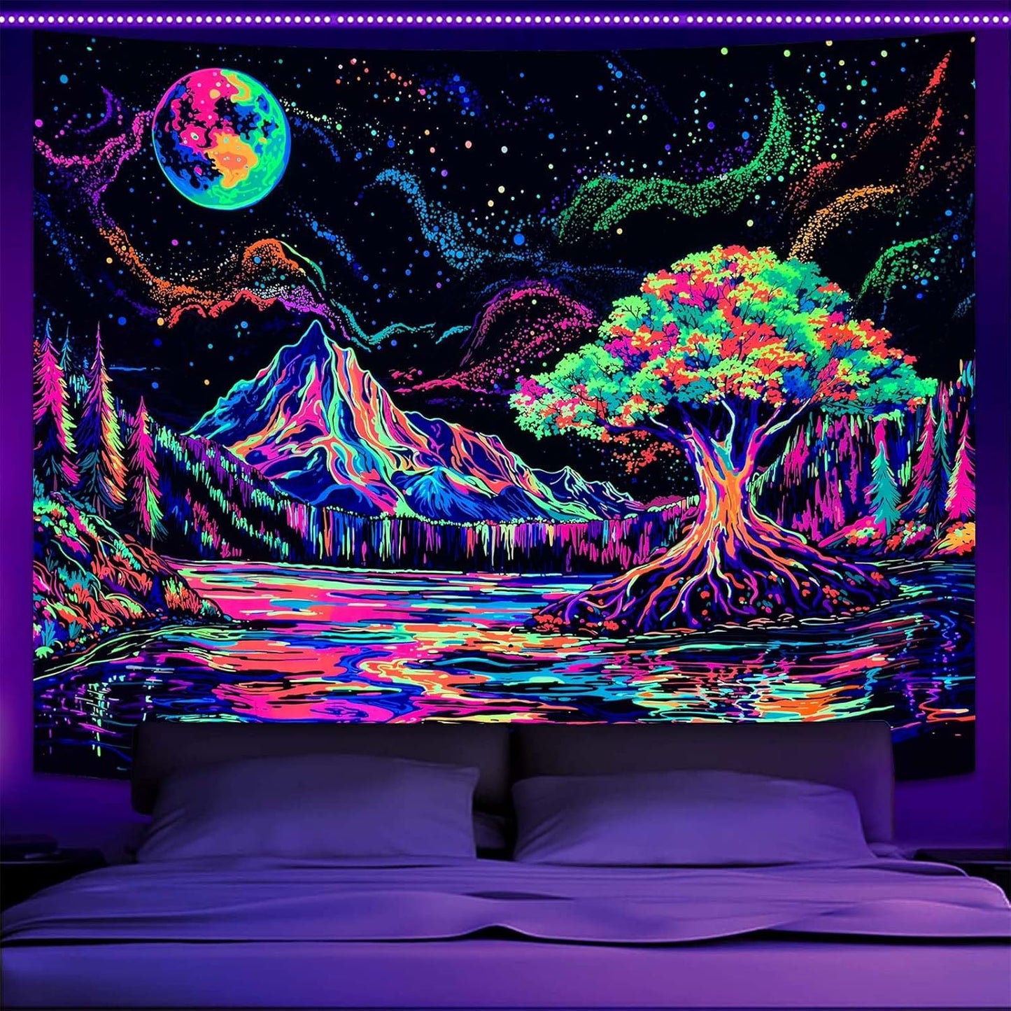 Zussun Black and White Tapestry Starry Night Mountain Tapestries for Bedroom Aesthetic Moon and Stars Tapastry's Wall Hanging Dark Nature Forest Wall Tapestry for Living Room Dorm (48'' × 36'')