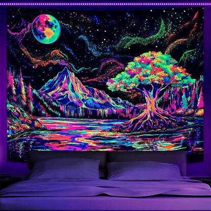 Zussun Black and White Tapestry Starry Night Mountain Tapestries for Bedroom Aesthetic Moon and Stars Tapastry's Wall Hanging Dark Nature Forest Wall Tapestry for Living Room Dorm (48'' × 36'')