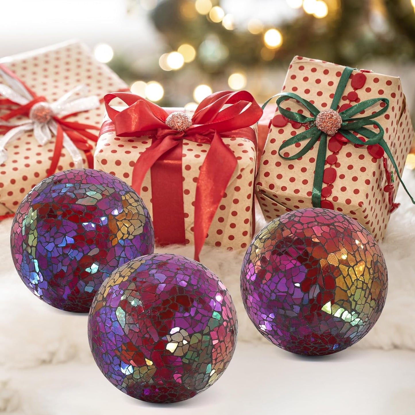 3Pcs Mosaic Glass Orbs Decorative Balls Set 8.5cm/3.35inch Blue Sphere Wedding Party Home Decor Table Centerpiece