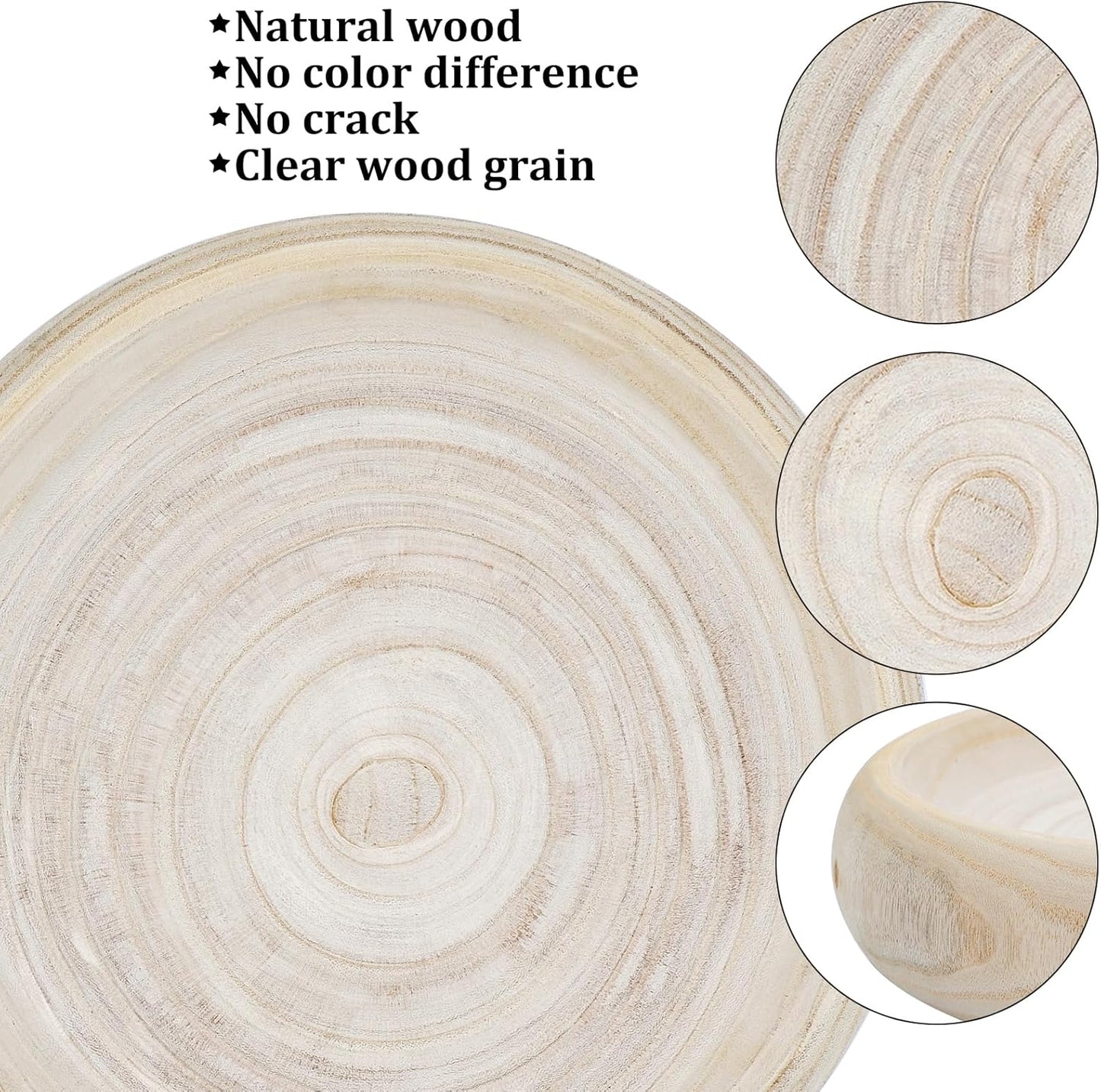 Wooden Decorative Bowls, 11.2 Inch Premium Round Serving Bowl with Rope Handles for Home Decor, Round Paulownia Wood Centerpiece Bowl for Coffee Table(Natural)