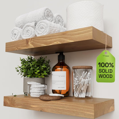 BAOBAB WORKSHOP Wood Floating Shelves for Wall Mounted, 16 inch Walnut Floating Shelf for Bathroom, Solid Wooden Wall Shelves for Kitchen Bedroom Farmhouse, Walnut Finish, 16 x 6.7, Set of 2