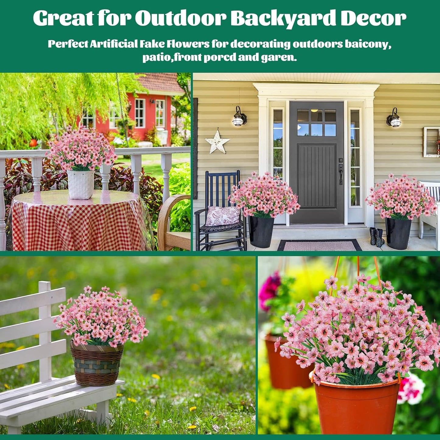 Lnoicy Artificial Greenery Plants Outdoor UV Resistant Fake Plants Boxwood Shrubs Grass,20 Bundles for Farmhouse Home Garden Office Patio Backyard Wedding and Indoor Outdoor Decoration