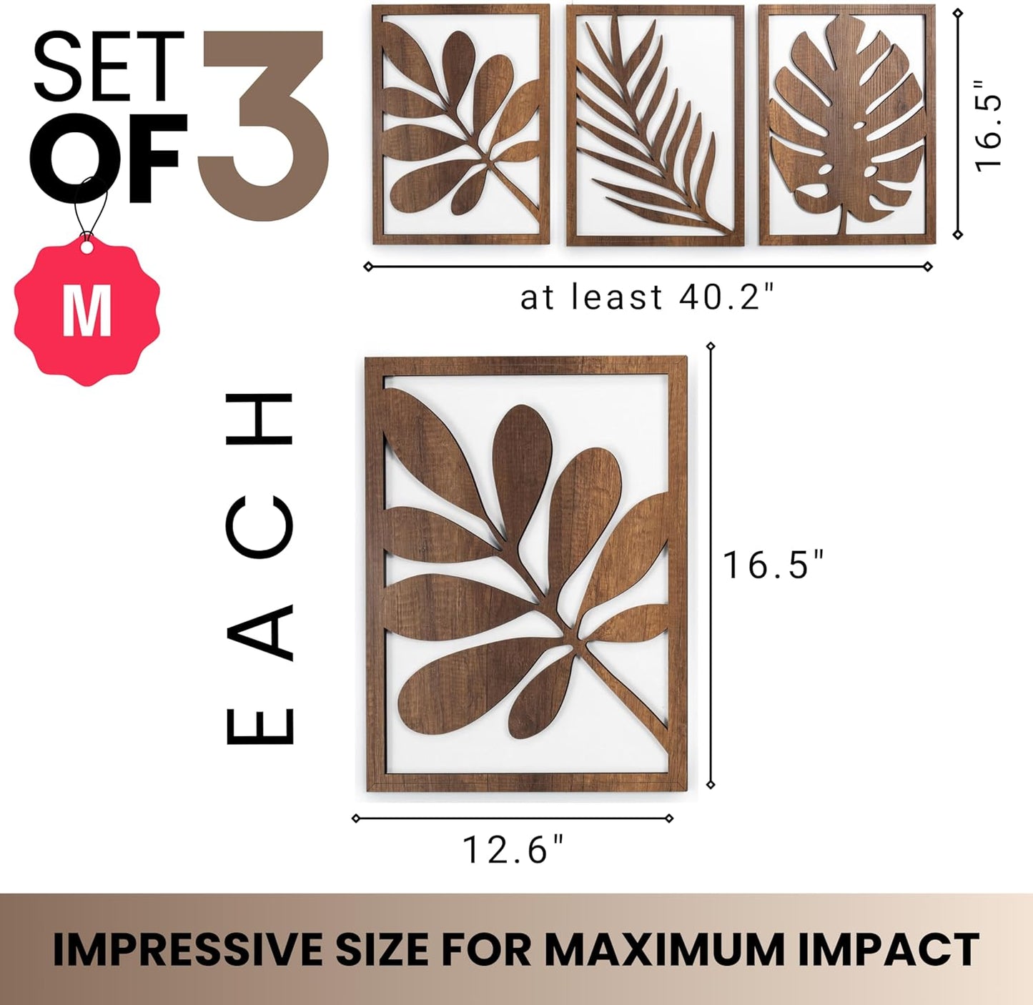 qmmp Modern Wooden Wall Sculptures - Set of 3 - Home Decor Accent - Large Wall Art for Living Room, Bedroom, Office - Easy Installation (Oak, Medium - Mountain and Sun)