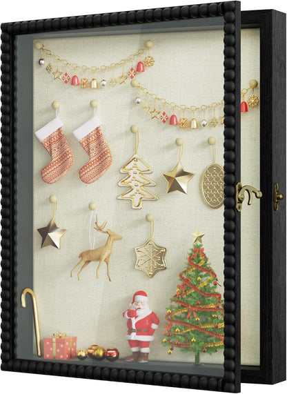 Love-KANKEI Shadow Box Frame 11x14, Deep Large Shadow Box Display Case with Unique Beads Door and Glass Window, Wood Memory Box for Pictures,Medals,Memorabilia,Collections White